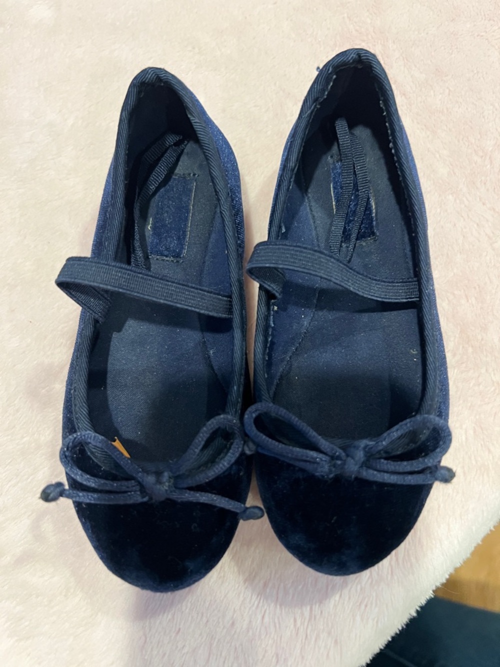 Zara Navy Velvet Ballet Flats with Bow Trim